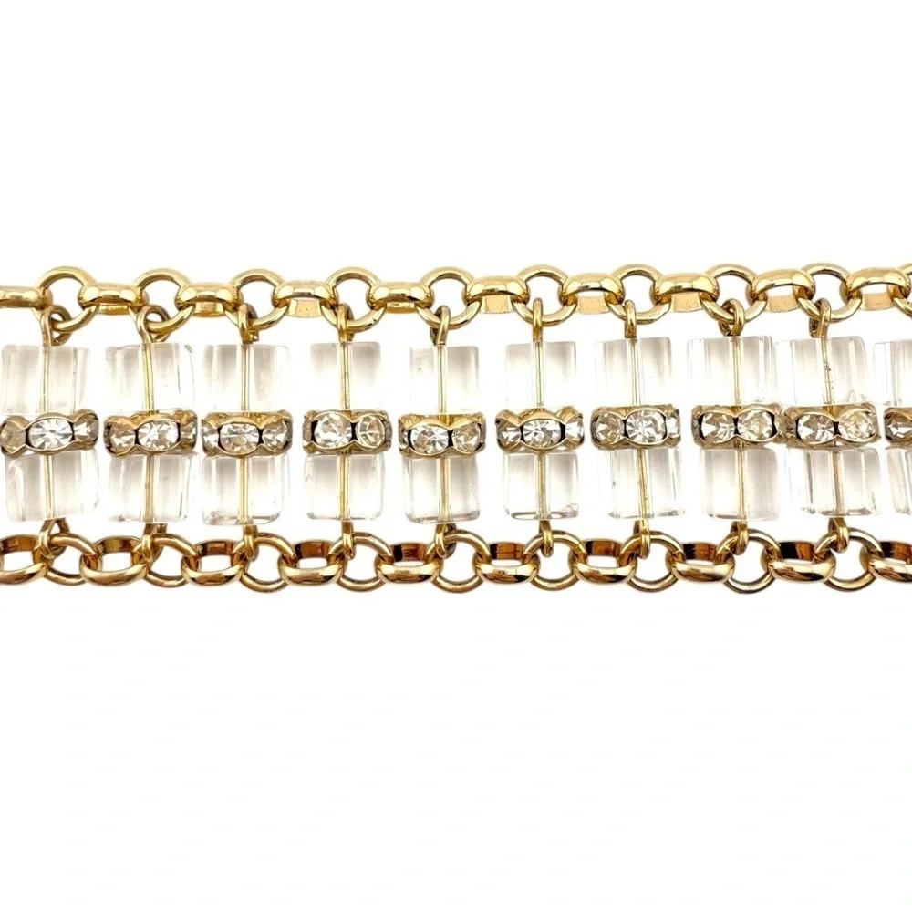 J. Crew Gold Tone and Clear Double-Row Bracelet with Rhinestones